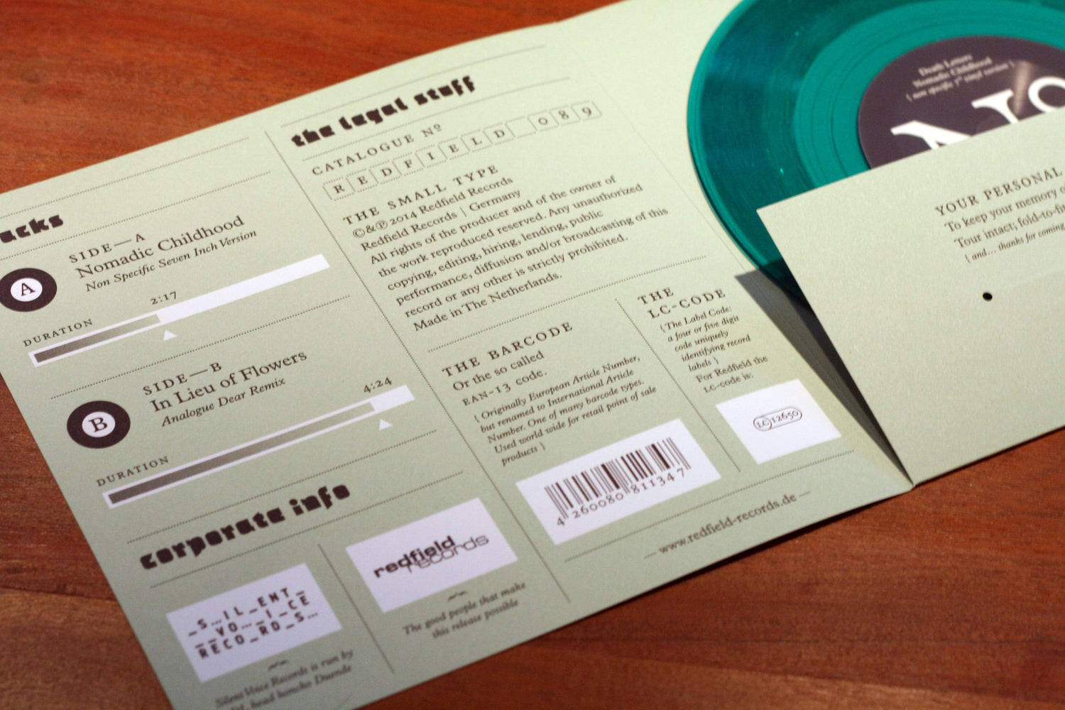 Death Letters - Nomadic Childhood 7" - Vinyl LP (2014) - Redfield Records